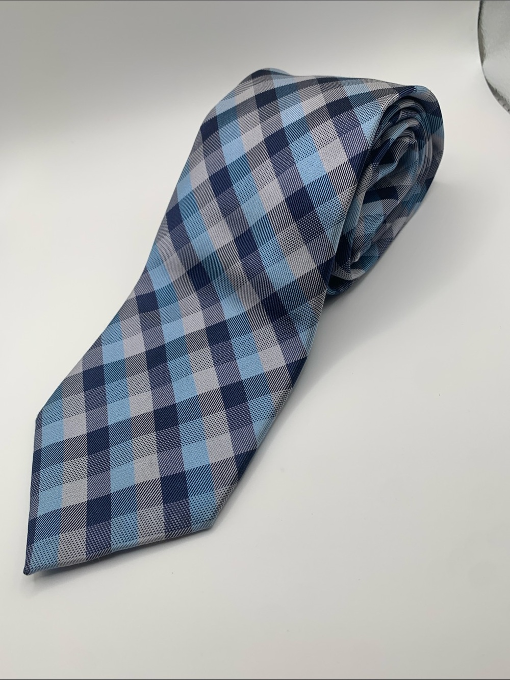 DKNY Blue and Navy Plaid Silk Tie